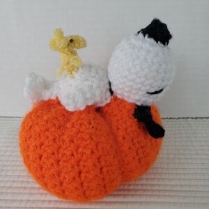 Peanuts Snoopy Woodstock Crochet 5" Halloween Pumpkin Orange Dog Bird Handmade